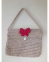Handmade Crochet Shoulder Bag with Red B