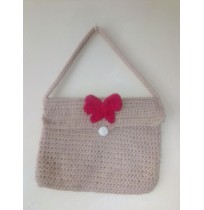 Handmade Crochet Shoulder Bag with Red Bow