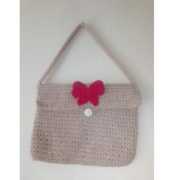 Handmade Crochet Shoulder Bag with Red Bow